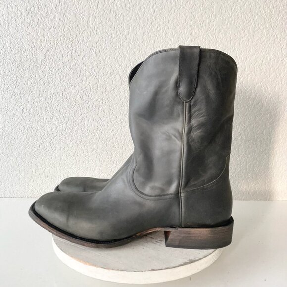 Lane Mens Black Cowboy Boots 15 D Genuine Leather Western Casual Square Toe EUC - Picture 4 of 11